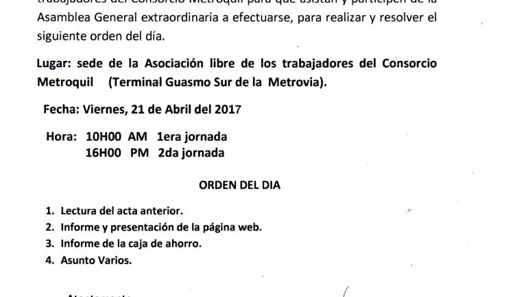 Convocatoria Asamblea General Extraordinaria